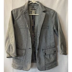 Route 66 Jean Jacket Blazer Women's Small  Blue Striped‎ Denim Button Up Casual